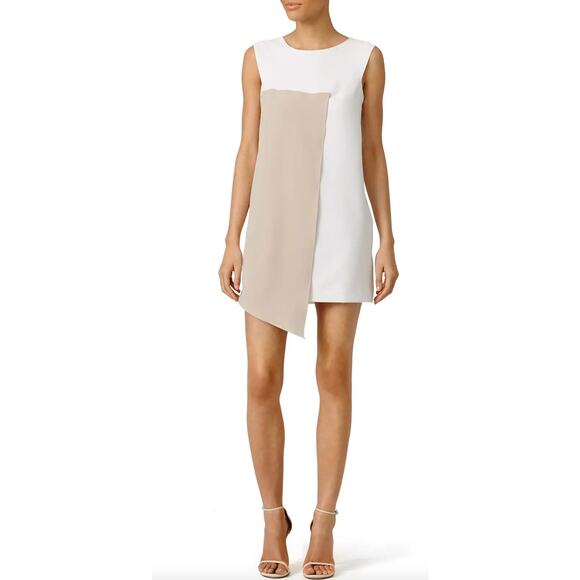 Milly Asymmetrical Color block Shift Dress Neutral Cream Tan - Picture 5 of 11
